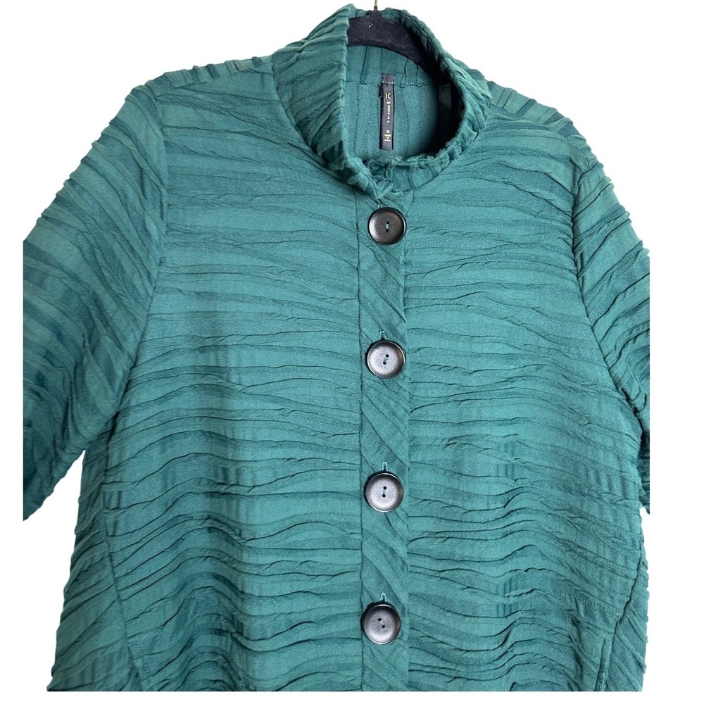 IC by Connie K Green Textured Tunic Top Womens M Button Front Lagenlook - Picture 3 of 6